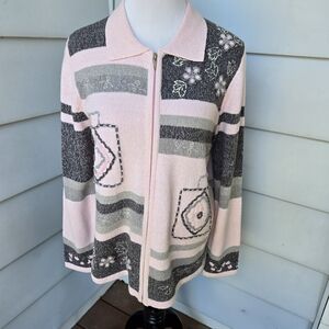 Allison Daley Pink and Gray Cottage Cardigan